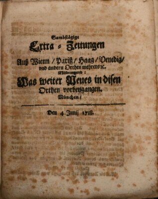 Mercurii Relation, oder wochentliche Ordinari Zeitungen von underschidlichen Orthen (Süddeutsche Presse) Samstag 4. Juni 1718