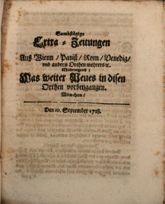 Mercurii Relation, oder wochentliche Ordinari Zeitungen von underschidlichen Orthen (Süddeutsche Presse) Samstag 10. September 1718