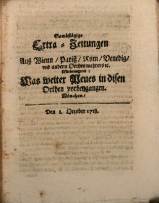 Mercurii Relation, oder wochentliche Ordinari Zeitungen von underschidlichen Orthen (Süddeutsche Presse) Samstag 1. Oktober 1718