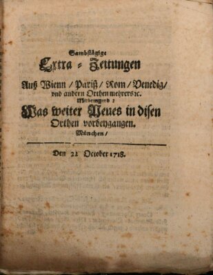 Mercurii Relation, oder wochentliche Ordinari Zeitungen von underschidlichen Orthen (Süddeutsche Presse) Samstag 22. Oktober 1718