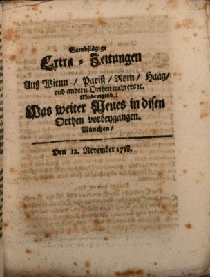 Mercurii Relation, oder wochentliche Ordinari Zeitungen von underschidlichen Orthen (Süddeutsche Presse) Samstag 12. November 1718