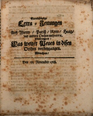 Mercurii Relation, oder wochentliche Ordinari Zeitungen von underschidlichen Orthen (Süddeutsche Presse) Samstag 19. November 1718