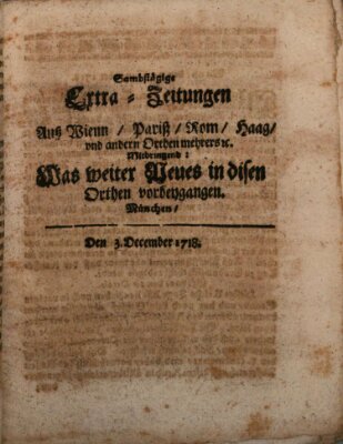 Mercurii Relation, oder wochentliche Ordinari Zeitungen von underschidlichen Orthen (Süddeutsche Presse) Samstag 3. Dezember 1718