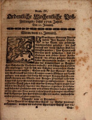 Ordentliche wochentliche Post-Zeitungen Samstag 21. Januar 1719