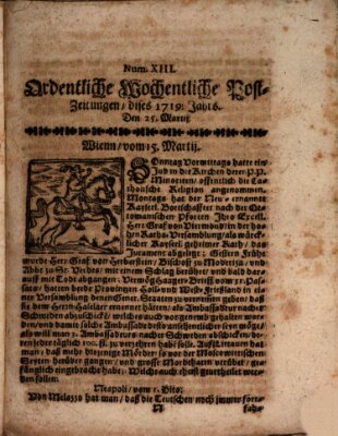 Ordentliche wochentliche Post-Zeitungen Samstag 25. März 1719