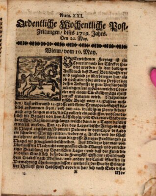 Ordentliche wochentliche Post-Zeitungen Samstag 20. Mai 1719