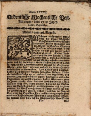 Ordentliche wochentliche Post-Zeitungen Samstag 2. September 1719