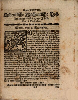 Ordentliche wochentliche Post-Zeitungen Samstag 16. September 1719