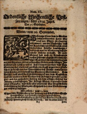 Ordentliche wochentliche Post-Zeitungen Samstag 30. September 1719