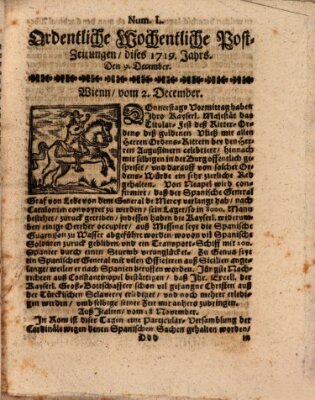 Ordentliche wochentliche Post-Zeitungen Saturday 9. December 1719