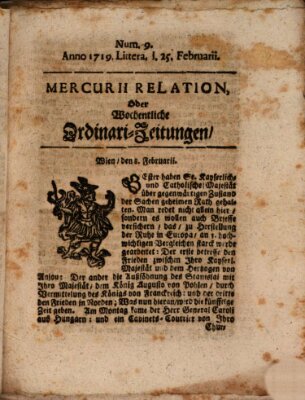 Mercurii Relation, oder wochentliche Ordinari Zeitungen von underschidlichen Orthen (Süddeutsche Presse) Samstag 25. Februar 1719