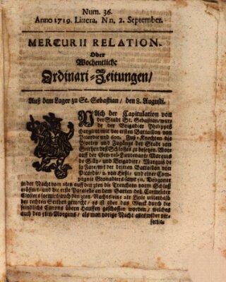 Mercurii Relation, oder wochentliche Ordinari Zeitungen von underschidlichen Orthen (Süddeutsche Presse) Samstag 2. September 1719