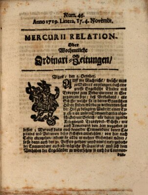 Mercurii Relation, oder wochentliche Ordinari Zeitungen von underschidlichen Orthen (Süddeutsche Presse) Samstag 4. November 1719