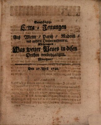 Mercurii Relation, oder wochentliche Ordinari Zeitungen von underschidlichen Orthen (Süddeutsche Presse) Samstag 27. April 1720