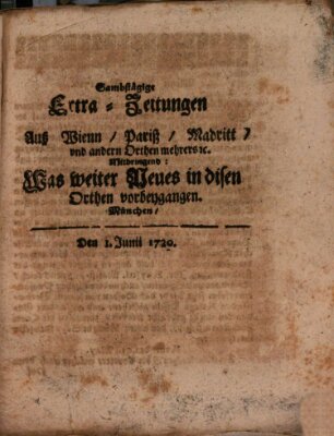 Mercurii Relation, oder wochentliche Ordinari Zeitungen von underschidlichen Orthen (Süddeutsche Presse) Samstag 1. Juni 1720