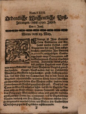 Ordentliche wochentliche Post-Zeitungen Samstag 8. Juni 1720