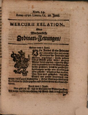 Mercurii Relation, oder wochentliche Ordinari Zeitungen von underschidlichen Orthen (Süddeutsche Presse) Samstag 29. Juni 1720