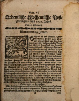 Ordentliche wochentliche Post-Zeitungen Samstag 8. Februar 1721