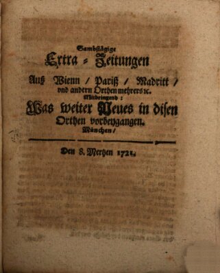 Mercurii Relation, oder wochentliche Ordinari Zeitungen von underschidlichen Orthen (Süddeutsche Presse) Samstag 8. März 1721