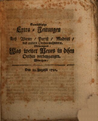 Mercurii Relation, oder wochentliche Ordinari Zeitungen von underschidlichen Orthen (Süddeutsche Presse) Freitag 22. August 1721