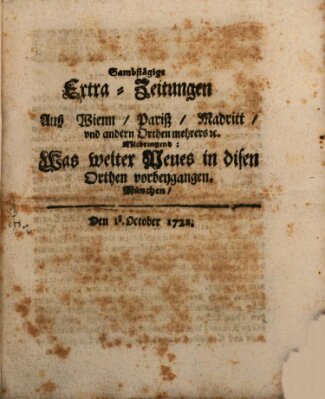 Mercurii Relation, oder wochentliche Ordinari Zeitungen von underschidlichen Orthen (Süddeutsche Presse) Samstag 18. Oktober 1721