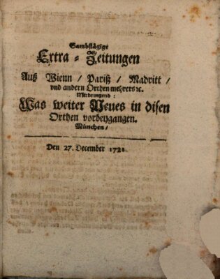 Mercurii Relation, oder wochentliche Ordinari Zeitungen von underschidlichen Orthen (Süddeutsche Presse) Samstag 27. Dezember 1721