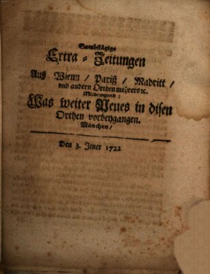 Mercurii Relation, oder wochentliche Ordinari Zeitungen von underschidlichen Orthen (Süddeutsche Presse) Samstag 3. Januar 1722