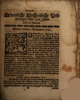 Ordentliche wochentliche Post-Zeitungen Samstag 10. Januar 1722