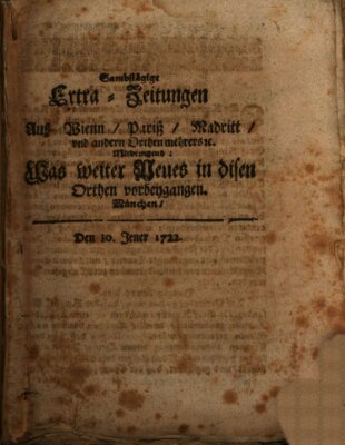 Mercurii Relation, oder wochentliche Ordinari Zeitungen von underschidlichen Orthen (Süddeutsche Presse) Samstag 10. Januar 1722