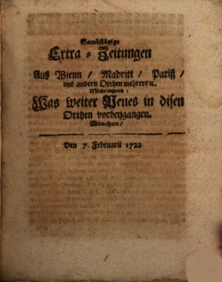 Mercurii Relation, oder wochentliche Ordinari Zeitungen von underschidlichen Orthen (Süddeutsche Presse) Samstag 7. Februar 1722