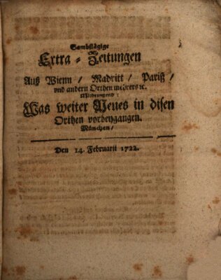 Mercurii Relation, oder wochentliche Ordinari Zeitungen von underschidlichen Orthen (Süddeutsche Presse) Samstag 14. Februar 1722