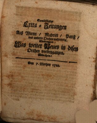 Mercurii Relation, oder wochentliche Ordinari Zeitungen von underschidlichen Orthen (Süddeutsche Presse) Samstag 7. März 1722