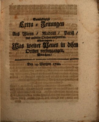 Mercurii Relation, oder wochentliche Ordinari Zeitungen von underschidlichen Orthen (Süddeutsche Presse) Samstag 14. März 1722