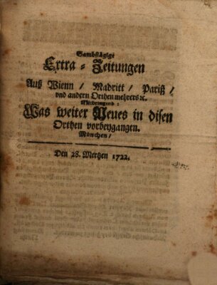 Mercurii Relation, oder wochentliche Ordinari Zeitungen von underschidlichen Orthen (Süddeutsche Presse) Samstag 28. März 1722