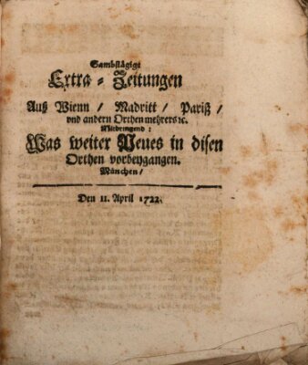 Mercurii Relation, oder wochentliche Ordinari Zeitungen von underschidlichen Orthen (Süddeutsche Presse) Samstag 11. April 1722