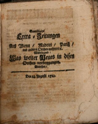 Mercurii Relation, oder wochentliche Ordinari Zeitungen von underschidlichen Orthen (Süddeutsche Presse) Samstag 22. August 1722