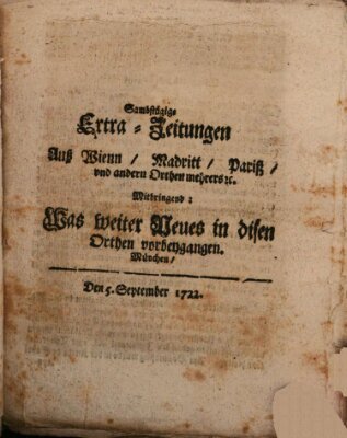 Mercurii Relation, oder wochentliche Ordinari Zeitungen von underschidlichen Orthen (Süddeutsche Presse) Samstag 5. September 1722