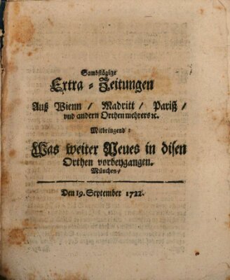 Mercurii Relation, oder wochentliche Ordinari Zeitungen von underschidlichen Orthen (Süddeutsche Presse) Samstag 19. September 1722