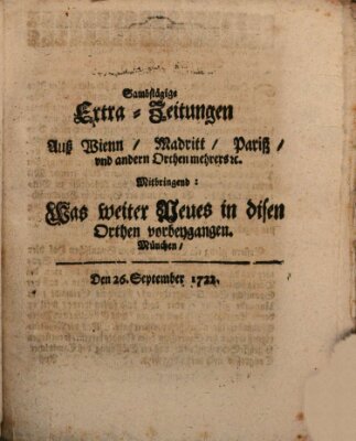 Mercurii Relation, oder wochentliche Ordinari Zeitungen von underschidlichen Orthen (Süddeutsche Presse) Samstag 26. September 1722