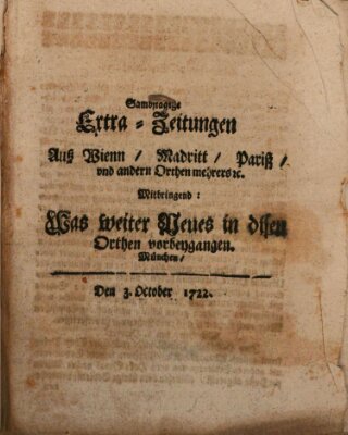 Mercurii Relation, oder wochentliche Ordinari Zeitungen von underschidlichen Orthen (Süddeutsche Presse) Samstag 3. Oktober 1722