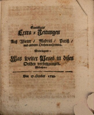 Mercurii Relation, oder wochentliche Ordinari Zeitungen von underschidlichen Orthen (Süddeutsche Presse) Samstag 17. Oktober 1722