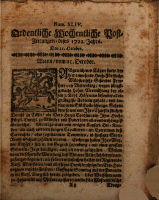 Ordentliche wochentliche Post-Zeitungen Samstag 31. Oktober 1722