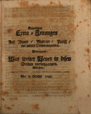 Mercurii Relation, oder wochentliche Ordinari Zeitungen von underschidlichen Orthen (Süddeutsche Presse) Samstag 31. Oktober 1722