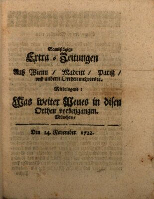 Mercurii Relation, oder wochentliche Ordinari Zeitungen von underschidlichen Orthen (Süddeutsche Presse) Samstag 14. November 1722