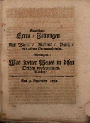 Mercurii Relation, oder wochentliche Ordinari Zeitungen von underschidlichen Orthen (Süddeutsche Presse) Samstag 5. Dezember 1722