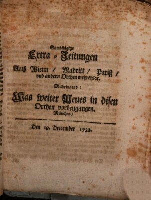 Mercurii Relation, oder wochentliche Ordinari Zeitungen von underschidlichen Orthen (Süddeutsche Presse) Samstag 19. Dezember 1722