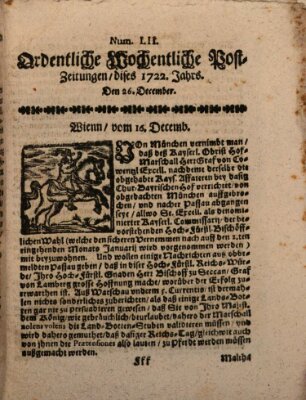 Ordentliche wochentliche Post-Zeitungen Samstag 26. Dezember 1722