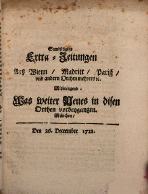 Mercurii Relation, oder wochentliche Ordinari Zeitungen von underschidlichen Orthen (Süddeutsche Presse) Samstag 26. Dezember 1722