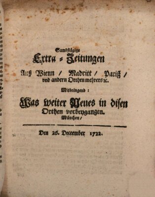 Mercurii Relation, oder wochentliche Ordinari Zeitungen von underschidlichen Orthen (Süddeutsche Presse) Samstag 26. Dezember 1722