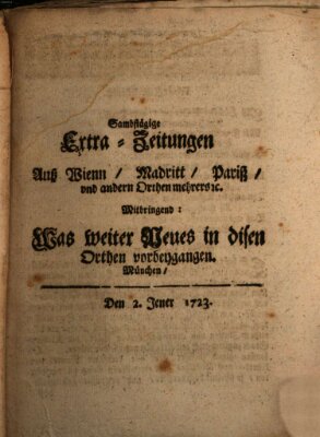 Mercurii Relation, oder wochentliche Ordinari Zeitungen von underschidlichen Orthen (Süddeutsche Presse) Samstag 2. Januar 1723